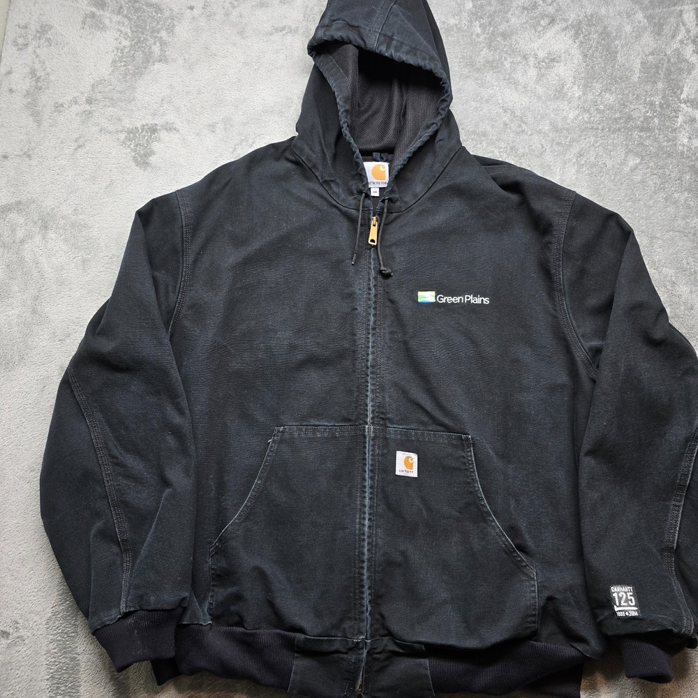 Carhartt 125 Hooded Work Bomber Jacket Mens‎ 3XL Black Canvas Full Zip Lined